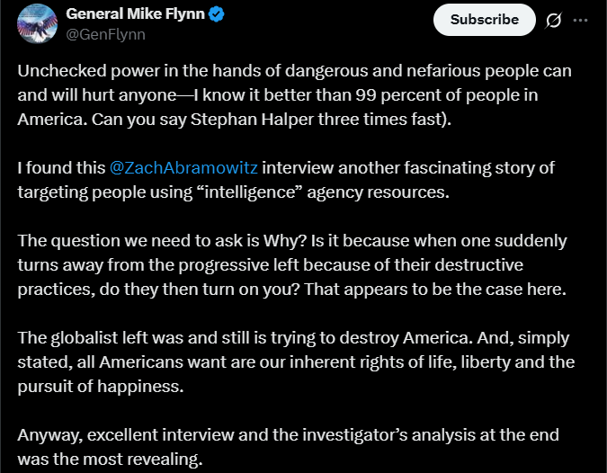 General Mike Flynn on Targeted podcast.